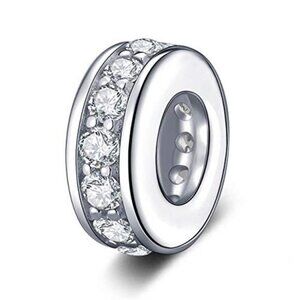 Sterling Silver Spacer Charm Bead Clear CZ Fits Pandora Troll Chamilia Bracelets